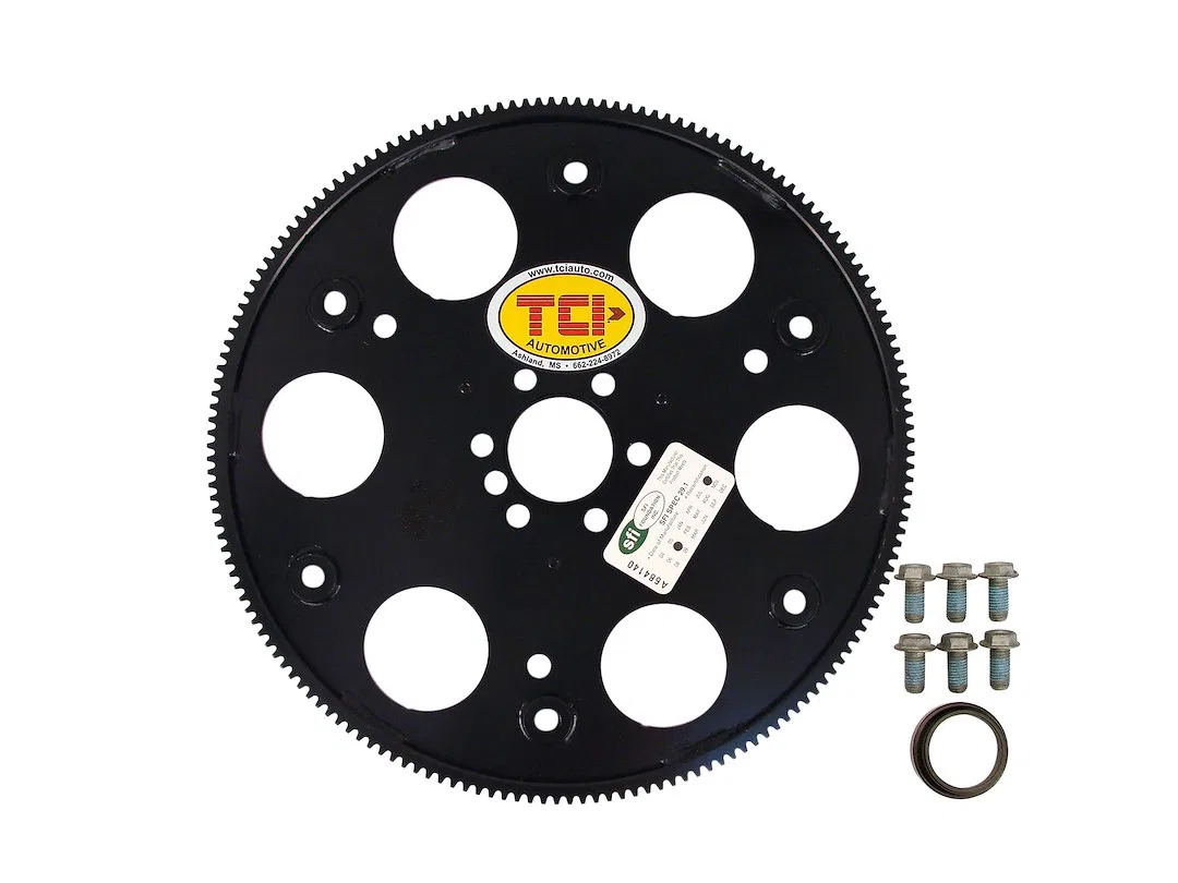 399754 – TCI Auto Trans Flexplate, Steel 168 Tooth Ring Gear Internal Balance SFI Approved 29.1 Black 2 Bolt Patterns...